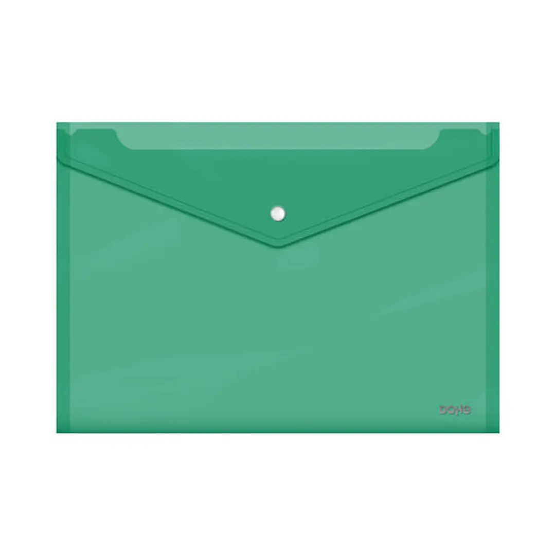 Dohe Sobre con Cierre de Broche - Tamaño Folio Plus Apaisado - Polipropileno Cristal Transparente 150 Micras - Color Verde 1