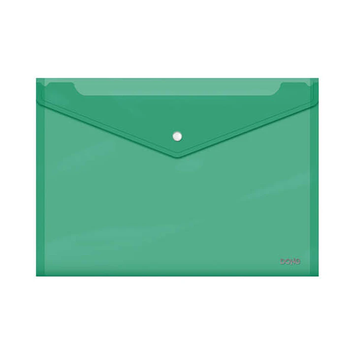 Dohe Sobre con Cierre de Broche - Tamaño Folio Plus Apaisado - Polipropileno Cristal Transparente 150 Micras - Color Verde 1
