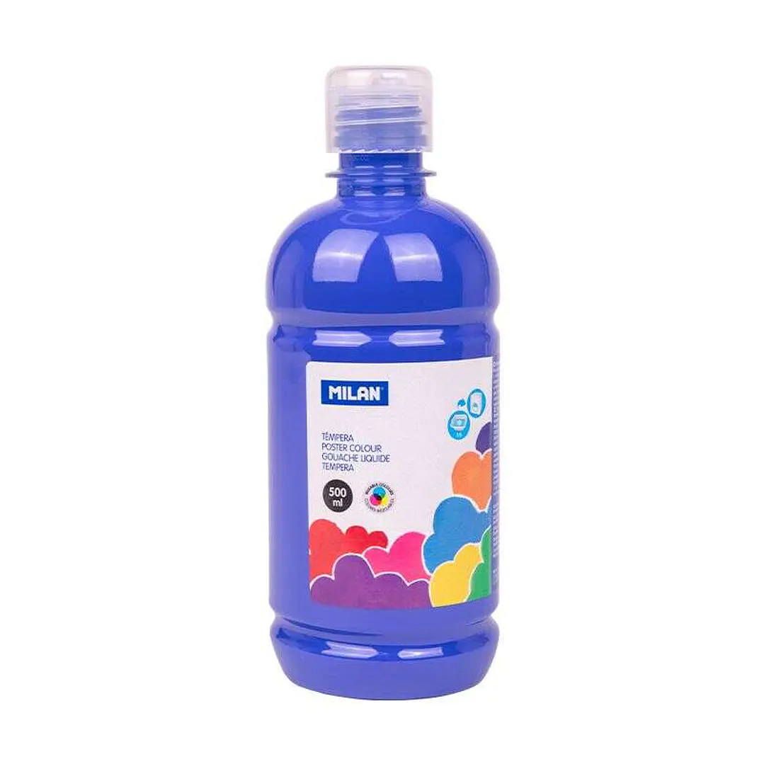 Milan Botella de Tempera 500ml - Tapon Dosificador - Secado Rapido - Mezclable - Color Azul Marino 1