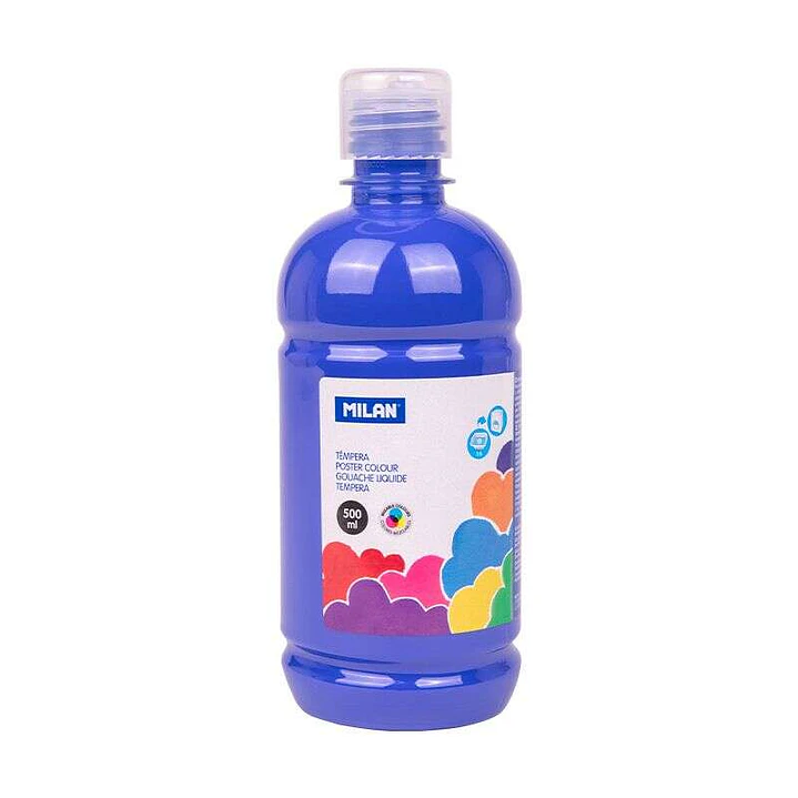 Milan Botella de Tempera 500ml - Tapon Dosificador - Secado Rapido - Mezclable - Color Azul Marino 1