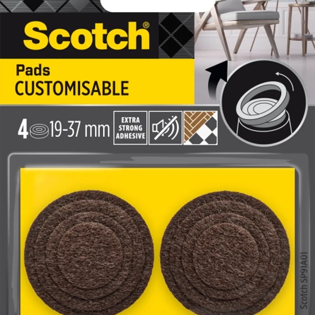 Scotch Pack de 4 Almohadillas Adhesivas Antideslizantes - Personalizables - Diametro de 19 a 37mm - Color Marron 1