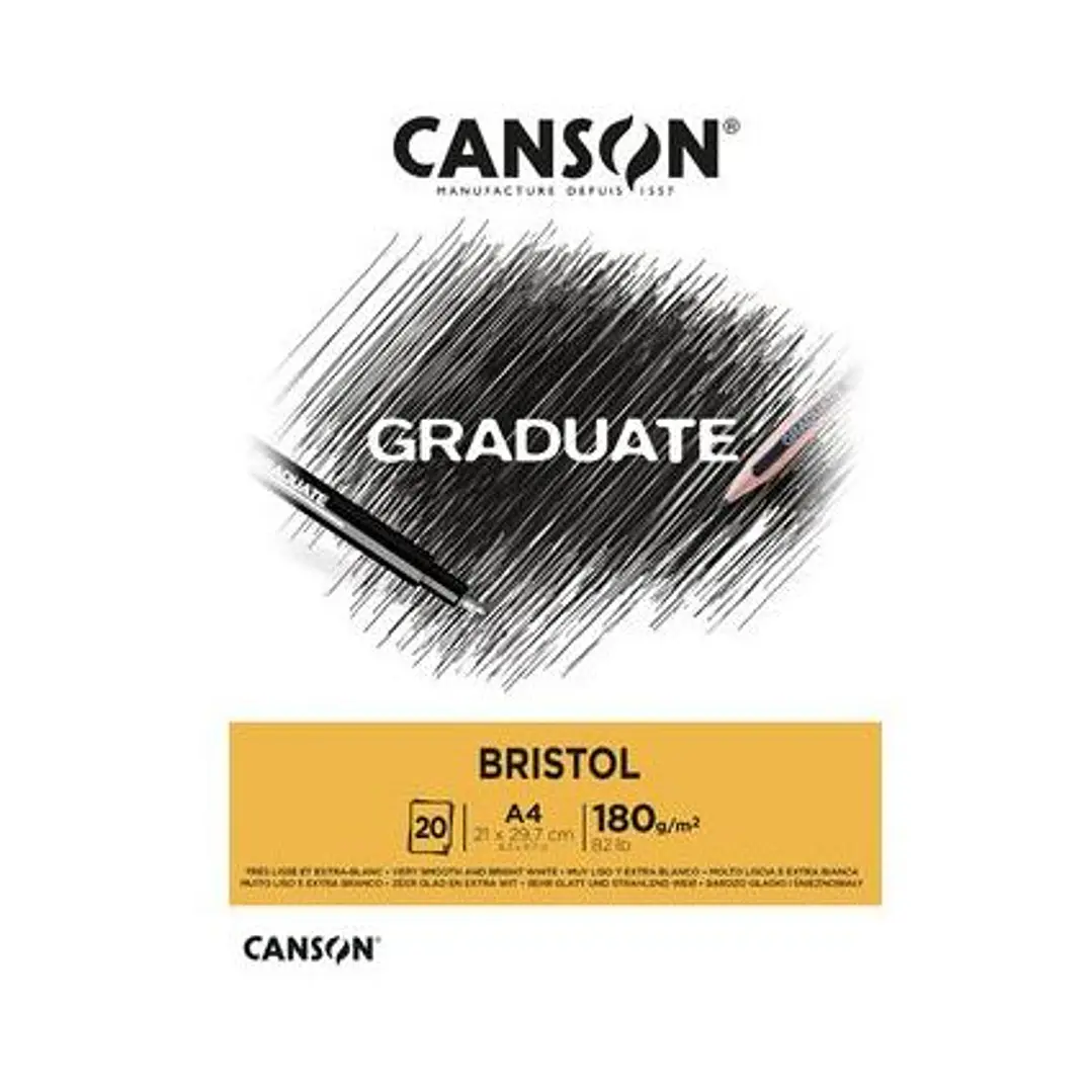 Canson Graduate Bristol Bloc Encolado de 20 Hojas A5 - 180g - Extraliso - Color Blanco 1