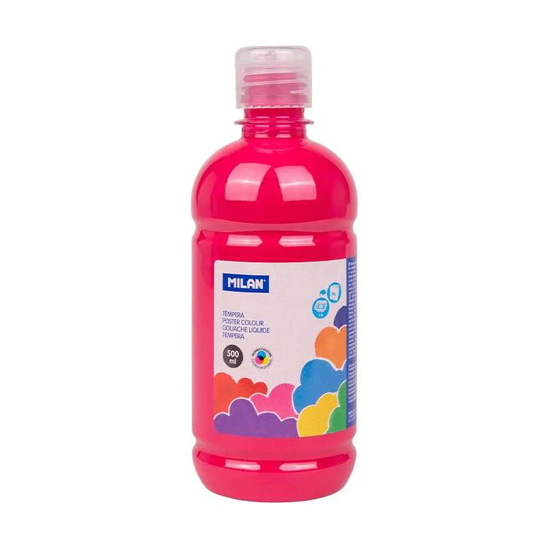 Milan Botella de Tempera 500ml - Tapon Dosificador - Secado Rapido - Mezclable - Color Magenta 1