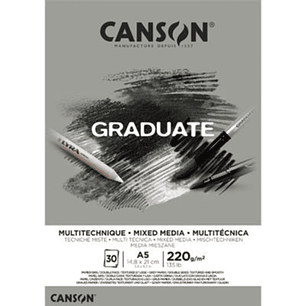 Canson Graduate Mix Media Bloc Encolado de 30 Hojas A5 - 220g - Grano Fino - Color Gris