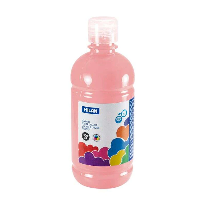 Milan Botella de Tempera 500ml - Tapon Dosificador - Secado Rapido - Mezclable - Color Rosa Palido 1