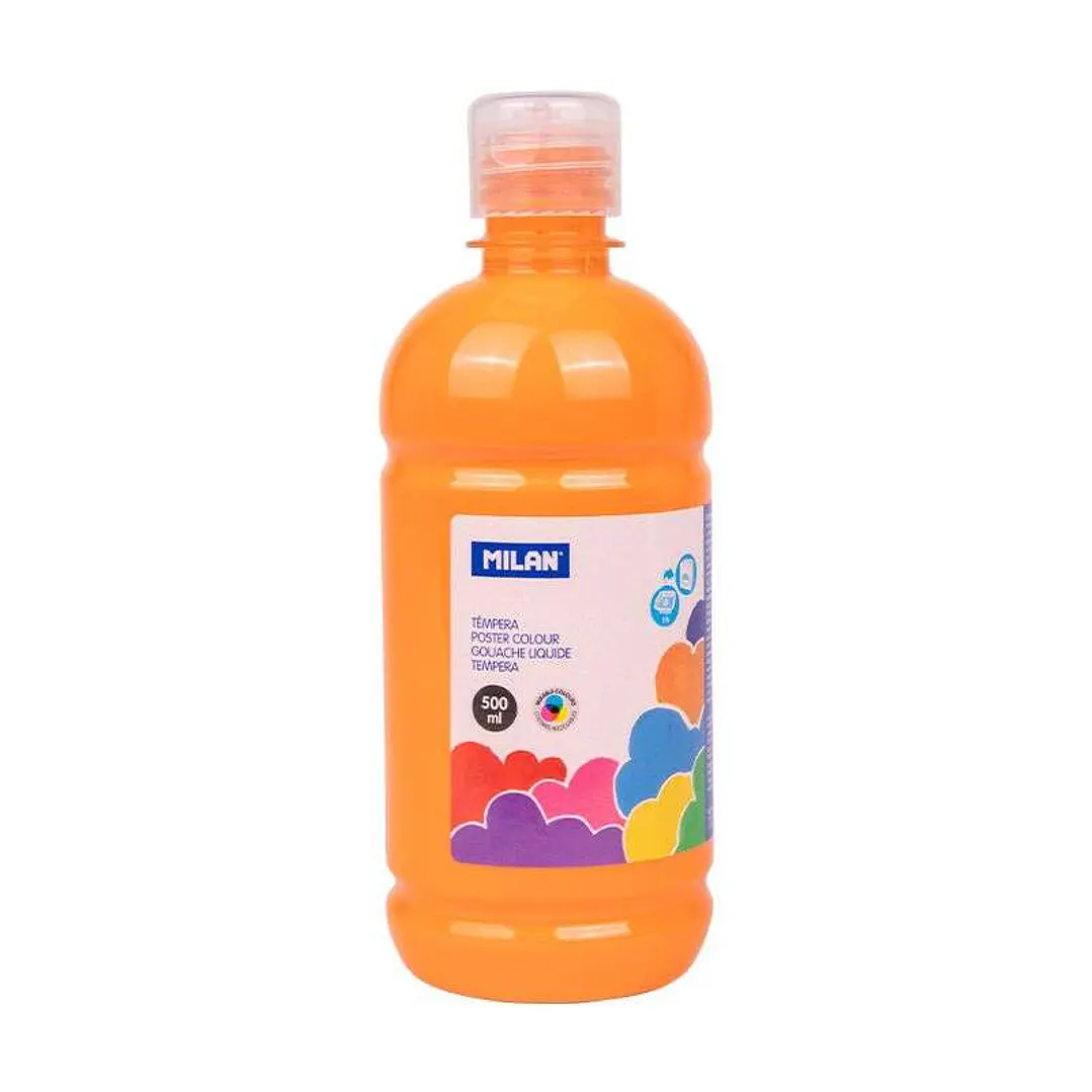 Milan Botella de Tempera 500ml - Tapon Dosificador - Secado Rapido - Mezclable - Color Naranja 1