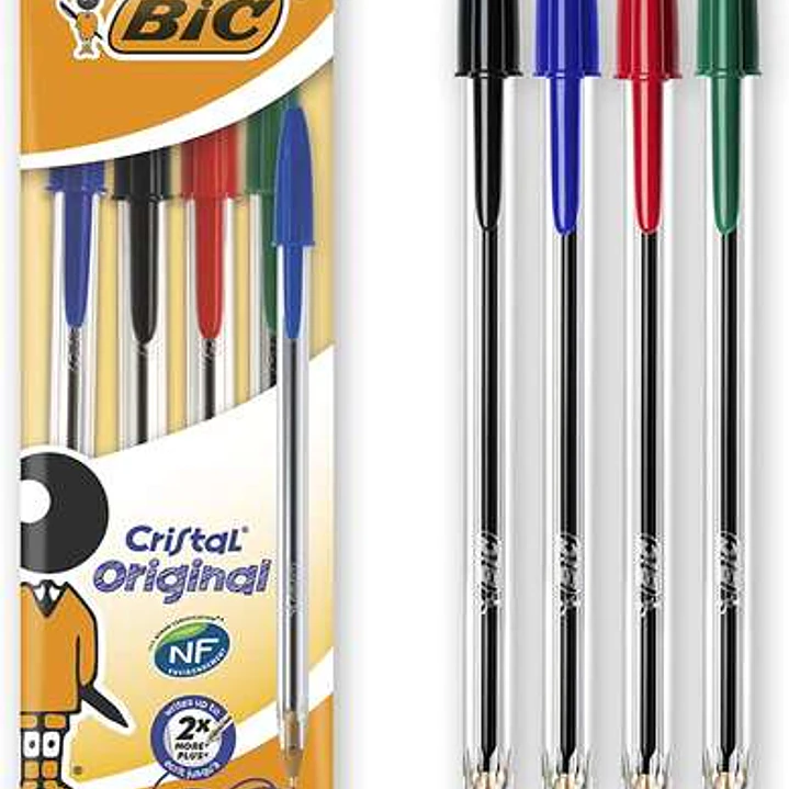 Bic Cristal Original Pack de 4 Boligrafos de Bola - Punta Redonda de 1.0mm - Trazo 0.4mm - Tinta con Base de Aceite - Colores Surtidos 1