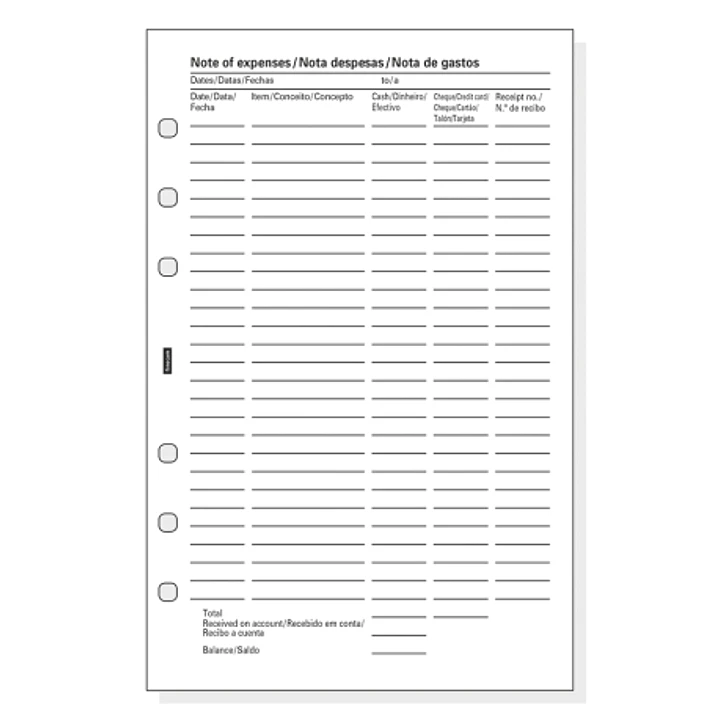 Finocam R517 Pack de 6 Formularios de Recambio para Agendas Open - Nota de Gastos - Formato 500 - 117x5x181mm - Color Blanco 1