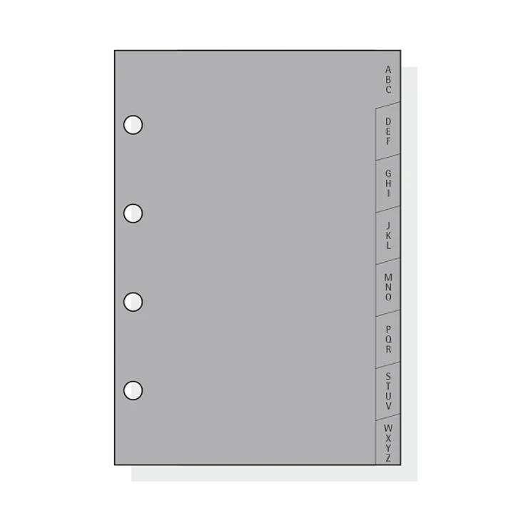 Finocam C164 Indice Alfabetico para Agendas Classic - 8 Solapas - Formato 601 - 66x89x3mm - PVC - Color Gris 1