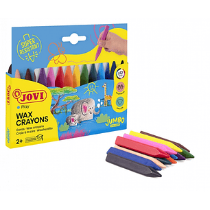 Jovi Triwax Estuche de 12 Ceras Triangulares - No Manchan - Trazo Suave - Gran Rendimiento - Apto para Sacapuntas - Libre de Alergenos - Colores Surti