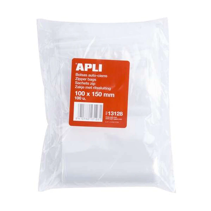 Apli Pack de 100 Bolsas de Auto Cierre 100 x 150 mm - Cierre Seguro - Aptas para Alimentos 1