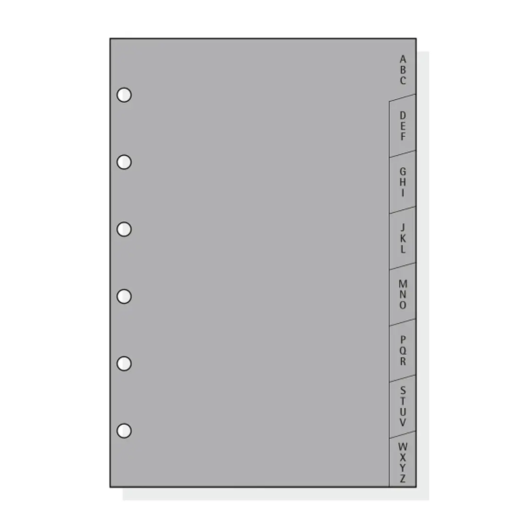 Finocam C364 Indice Alfabetico para Agendas Classic - 8 Solapas - Formato 603 - 89x127x3mm - PVC - Color Gris 1