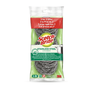 Scotch-Brite Pack de 3 Estropajos de Acero Inoxidable - Promocion 2 + 1 Gratis - Color Gris Metalizado