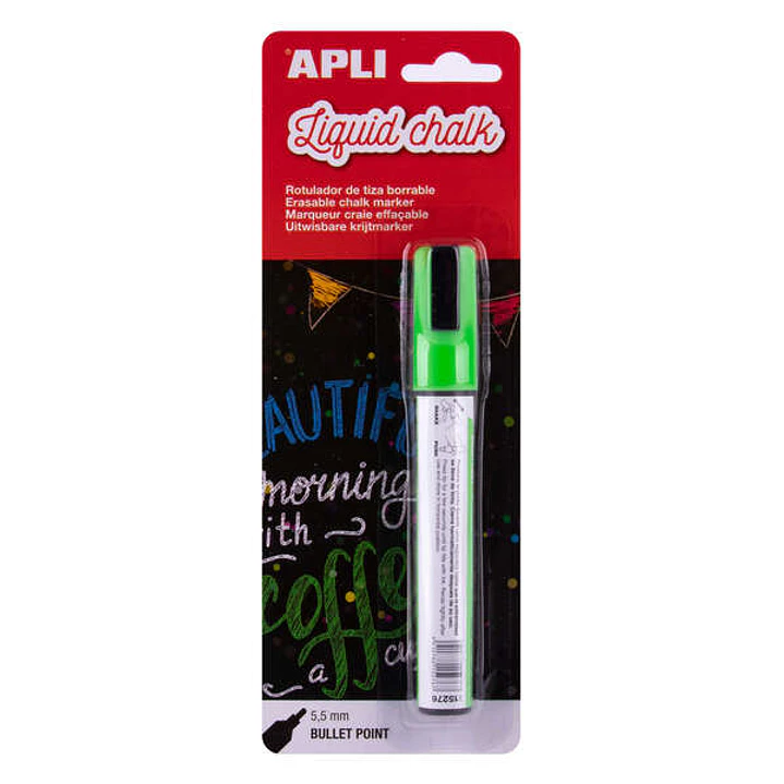 Apli Rotulador de Tiza Liquida Verde - Punta Redonda de 5.5mm - Facil de Borrar con Paño Humedo - Secado Rapido y Libre de Toxicos 1