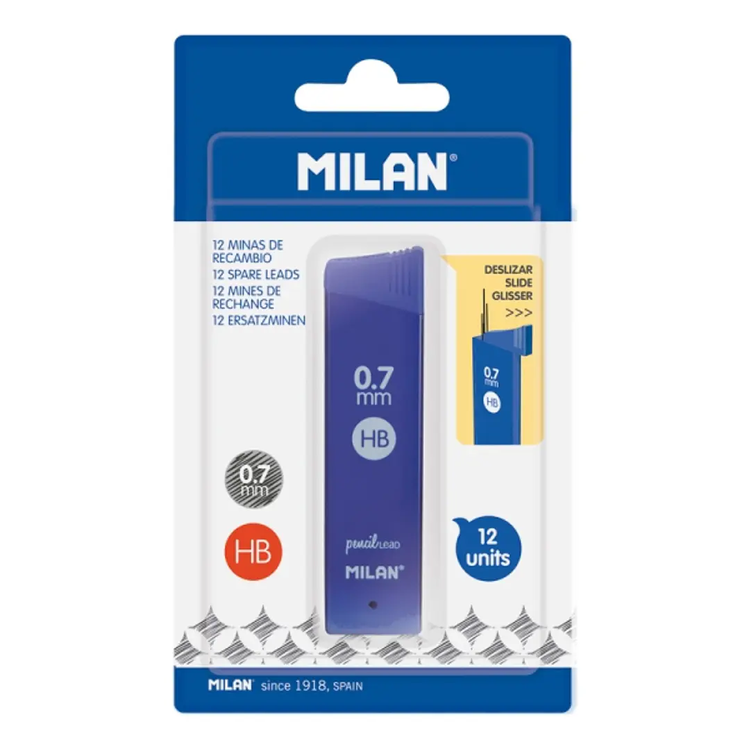 Milan Pack de 12 Minas Grafito 0.7mm - Dureza HB - Color Gris Oscuro 1