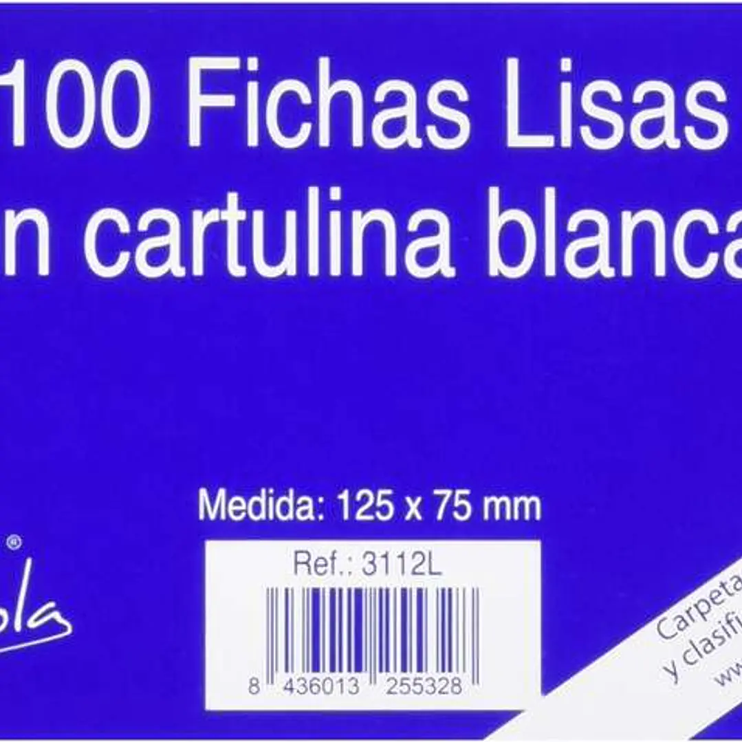Mariola Pack de 100 Fichas Lisas Nº2 para Fichero - Medidas 125x75mm - Color Blanco 1