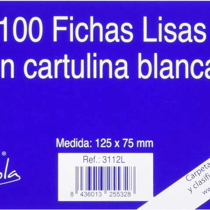 Mariola Pack de 100 Fichas Lisas Nº2 para Fichero - Medidas 125x75mm - Color Blanco 1