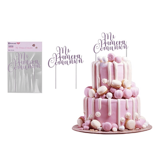 Bismark Topper Primera Comunion para Tarta - Material Acrilico Efecto Glitter - Color Lila