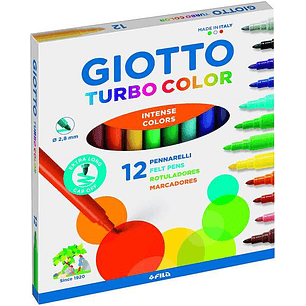 Giotto Turbo Color Pack de 12 Rotuladores - Punta Fina 2.8 mm. - Tinta al Agua - Lavable - Colores Surtidos