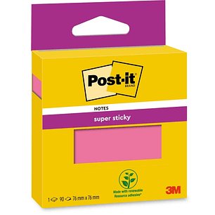 Post-It Super Sticky Bloc de 90 Notas Adhesivas Reposicionables - 76x76mm - 100% PEFC - Color Rosa