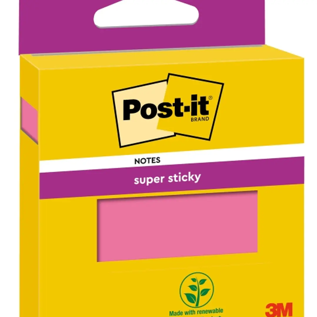 Post-It Super Sticky Bloc de 90 Notas Adhesivas Reposicionables - 76x76mm - 100% PEFC - Color Rosa 1