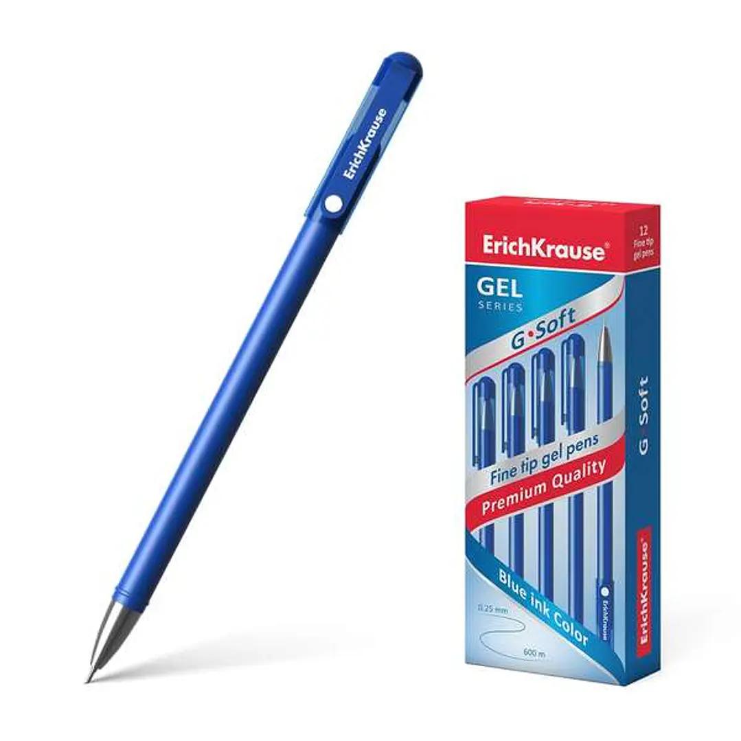 Erichkrause Boligrafo de Gel G-Soft - Revestimiento Soft Touch - Punta Fina de Tipo Aguja - Tinta de Secado Rapido - Color Azul 1