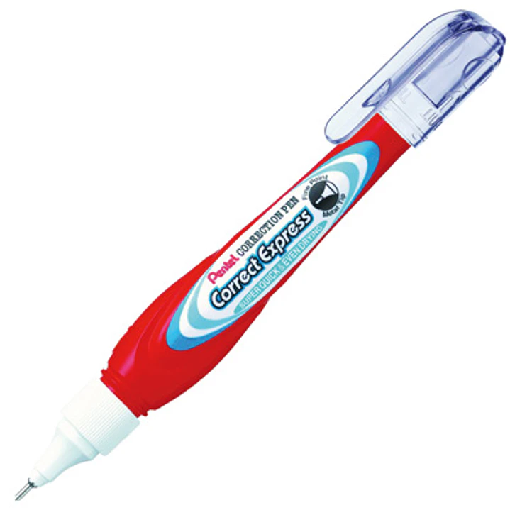 Pentel Correct Express Boligrafo Corrector 7ml - Secado Super Rapido - Punta Metalica - Cuerpo Color Rojo 1
