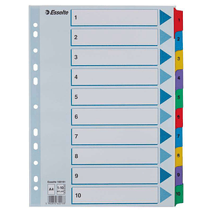 Esselte Indice de Carton con Pestañas Reforzadas - A4 - Numeradas 1-10 - Multicolor
