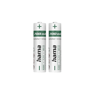 Hama Pack de 2 Pilas Recargables AAA - NiMH - Voltaje 1.2V - 700mAh - Color Blanco
