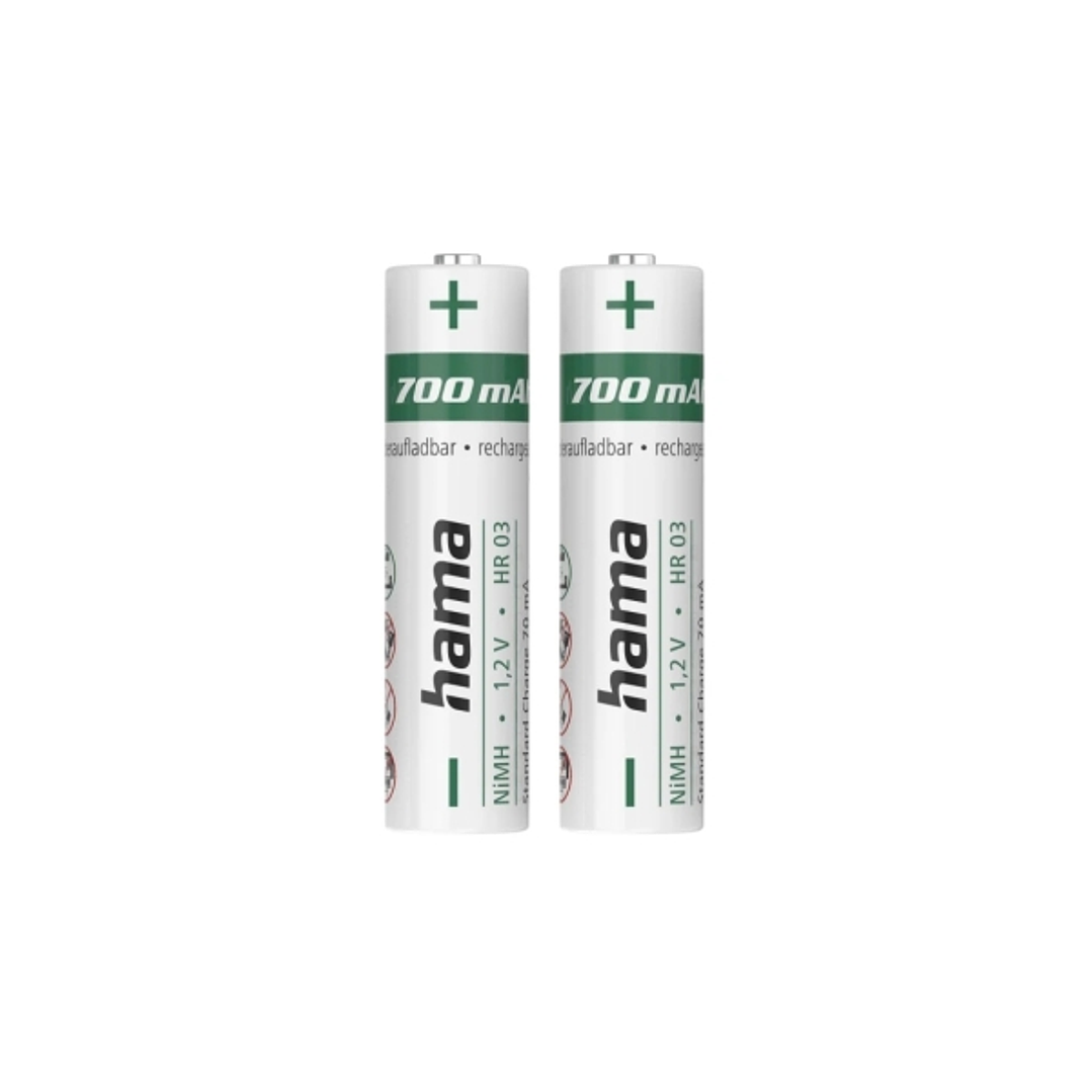 Hama Pack de 2 Pilas Recargables AAA - NiMH - Voltaje 1.2V - 700mAh - Color Blanco 1