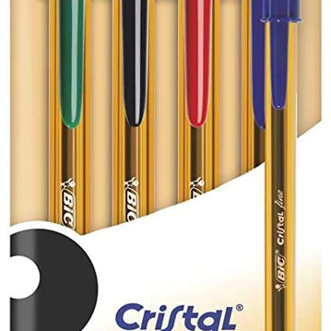 Bic Cristal Original Fine Pack de 4 Boligrafos de Bola - Punta Redonda de 0.8mm - Trazo de 0.30mm - Tinta con Base de Aceite - Translucido - Colores S 1