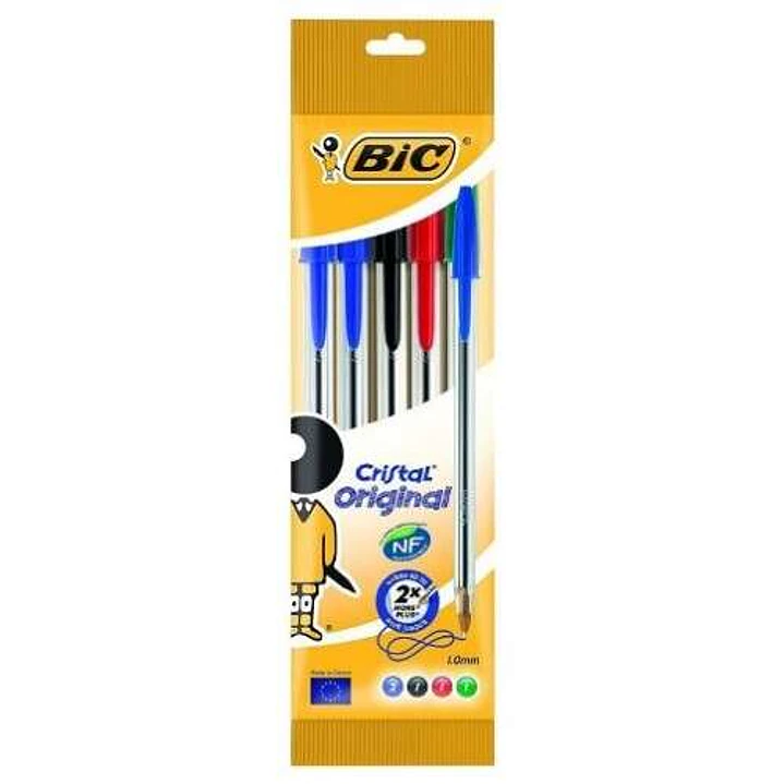 Bic Cristal Original Pack de 5 Boligrafos de Bola - Punta Redonda de 1.0mm - Trazo 0.4mm - Tinta con Base de Aceite - Colores Surtidos 1