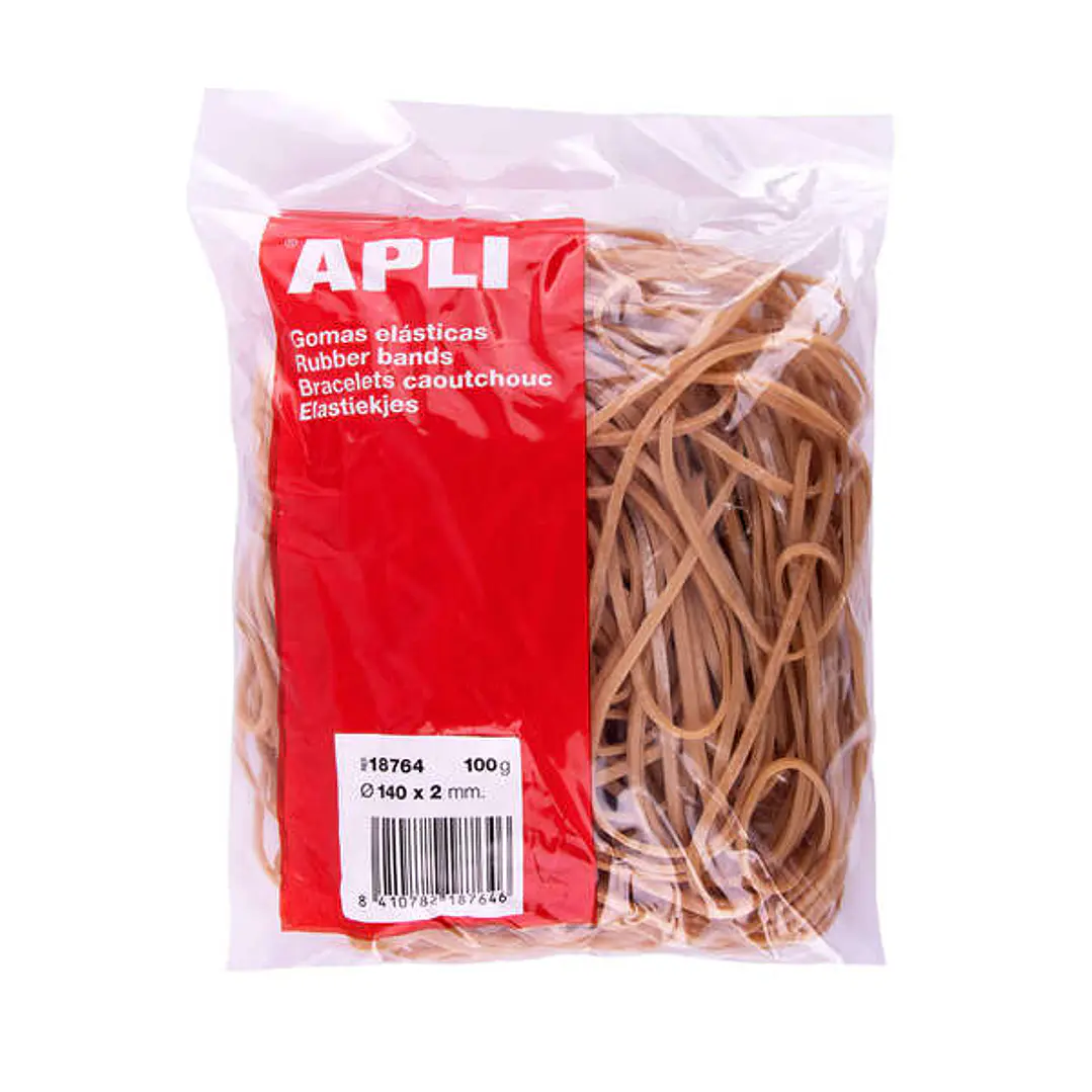 Apli Gomas Elasticas Ø 140 x2mm - Bolsa con Zip y Eurohole - 100g de Contenido - 70% de Caucho Natural - Gran Elasticidad y Excelente Resistencia 1