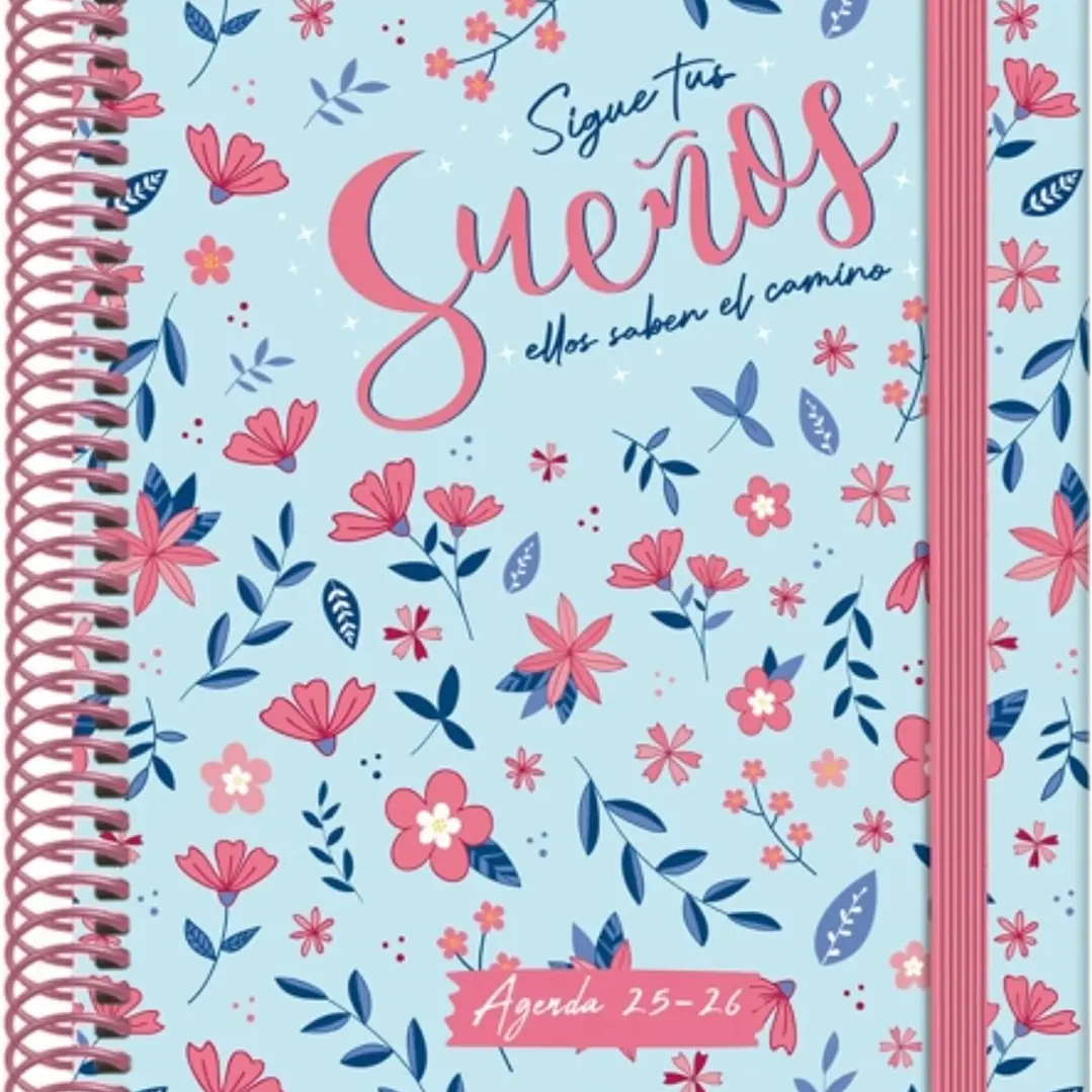 Dohe Blossom Agenda Escolar 25/26 Espiral A5 - Semana Vista - Papel 70g/m2 - 4 Hojas de Pegatinas - Cubierta de Carton Plastificado - Cierre con Goma  1