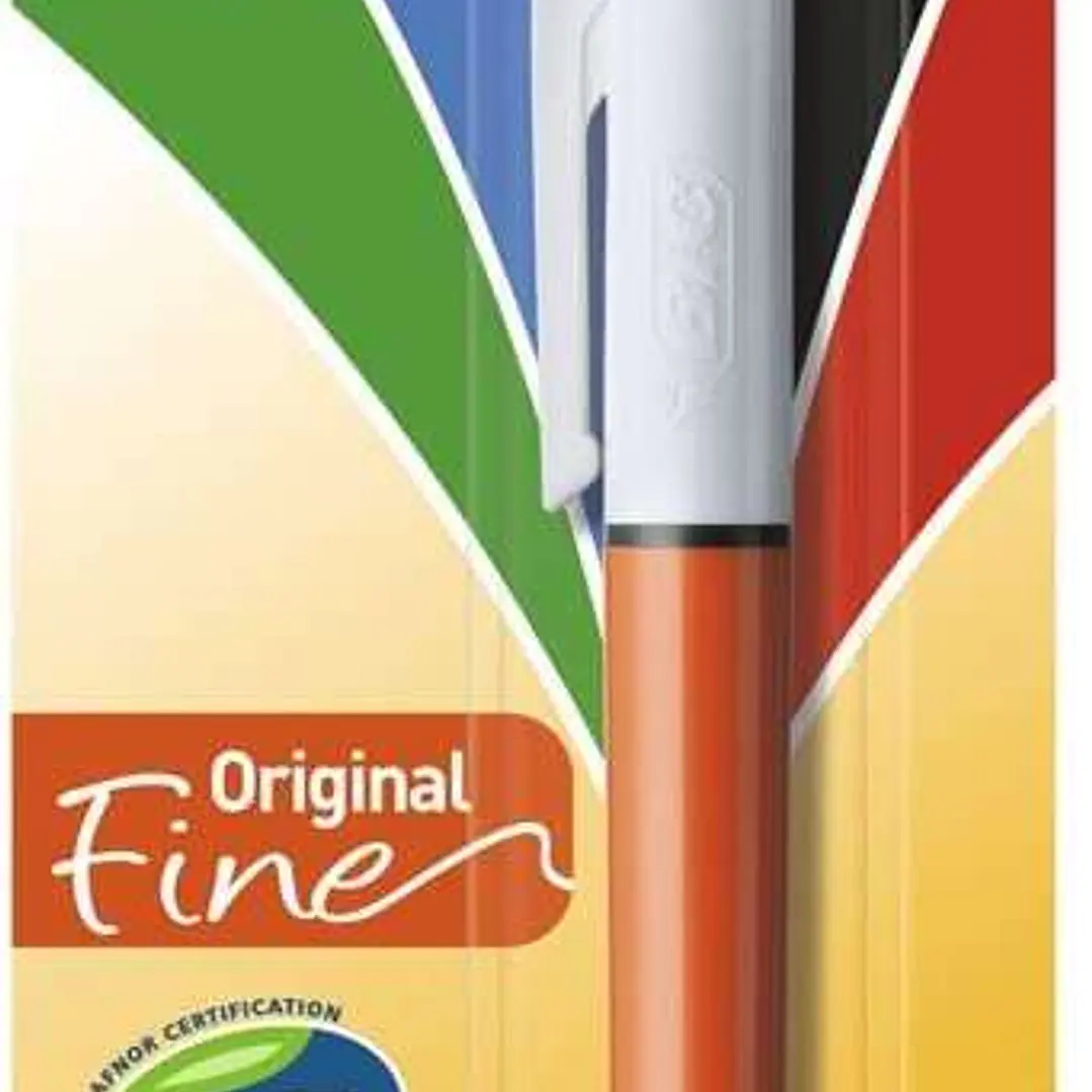 Bic 4 Colours Original Fine Boligrafo de Bola Retractil - Punta Fina de 0.8mm - Tinta con Base de Aceite - Cuerpo Rojo/Blanco - 4 Colores 1