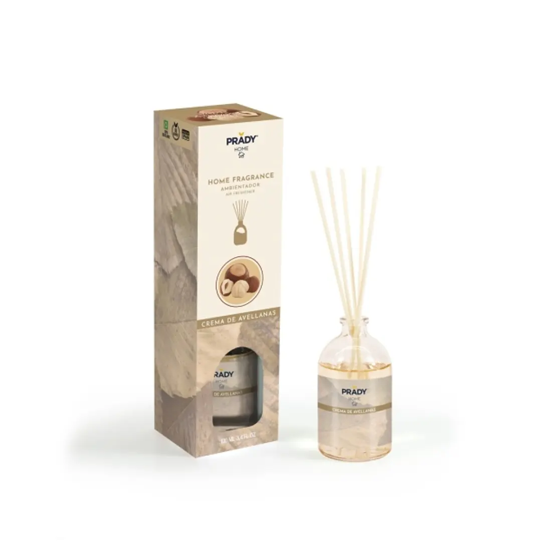 Prady Ambientador Mikado Crema de Avellanas - Frasco de Cristal 100 ml y Varitas Difusoras 1