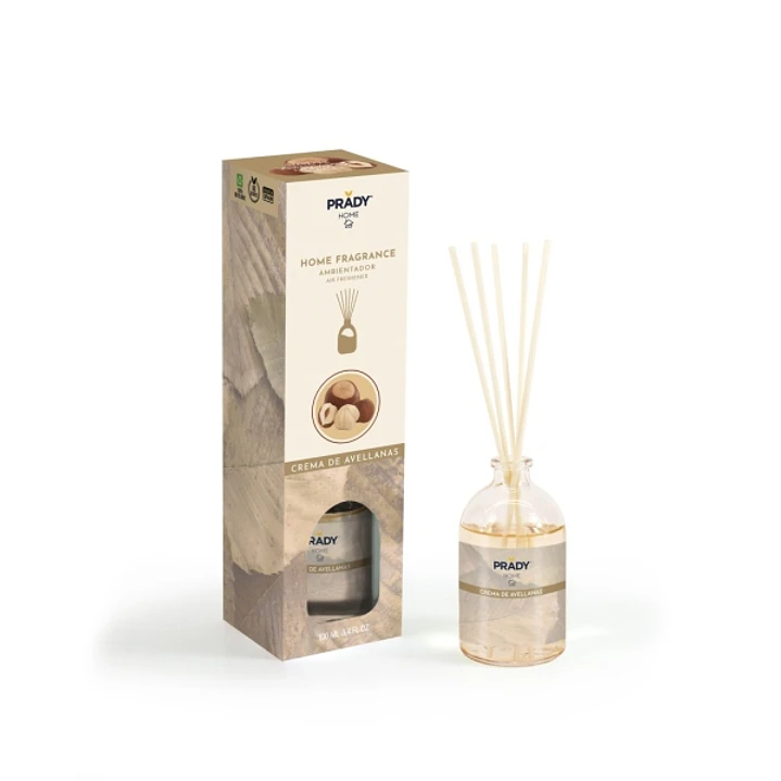 Prady Ambientador Mikado Crema de Avellanas - Frasco de Cristal 100 ml y Varitas Difusoras 1