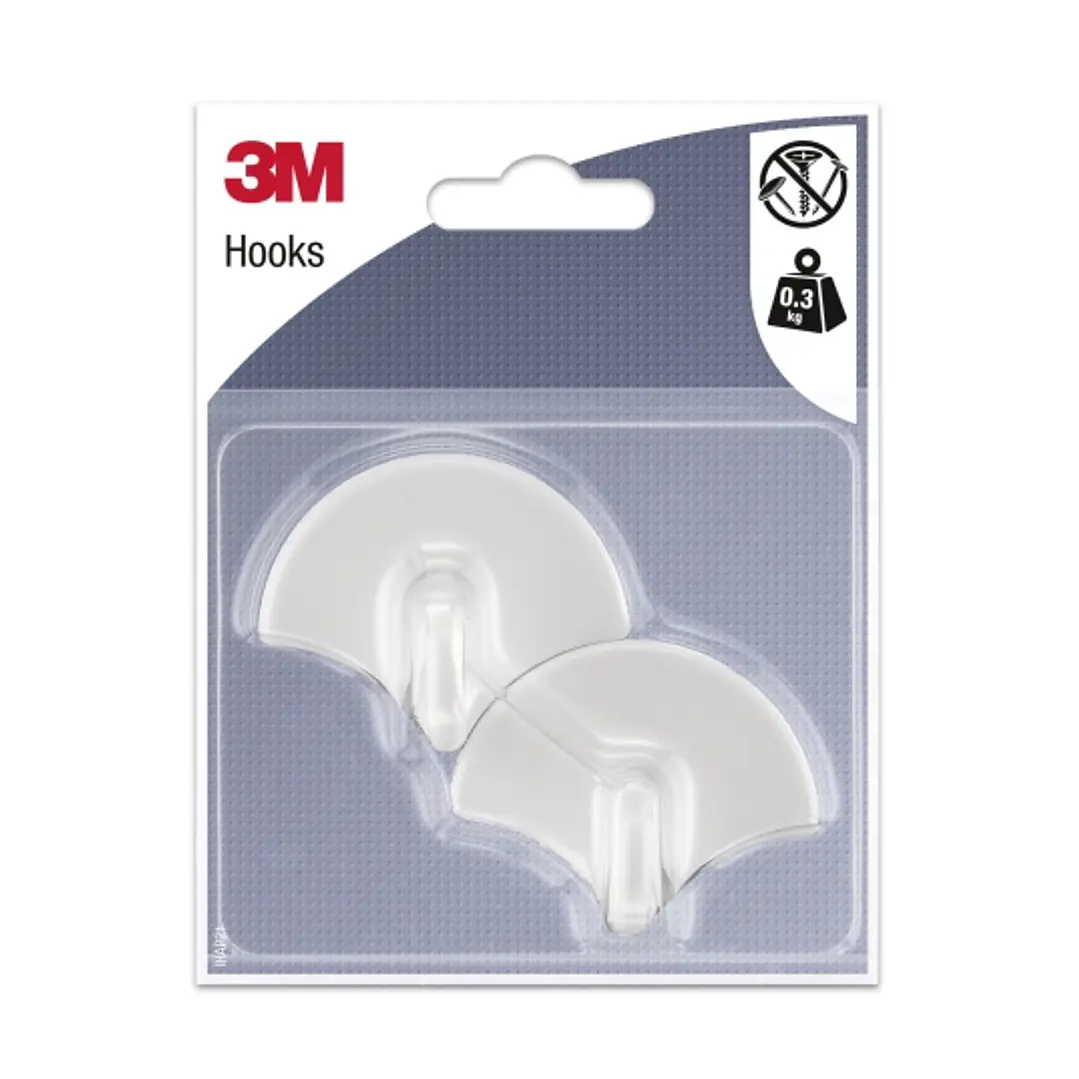 3M Pack de 2 Ganchos Adhesivos con Forma de Abanico - Soporta hasta 0.3kg - Color Blanco 1
