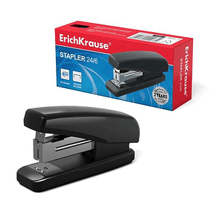 Erichkrause Classic Minigrapadora - Grapa hasta 25 Hojas - Para Grapas 24/6, 26/6 - Plastico Resistente a Golpes - Mecanismo de Acero - Color Negro