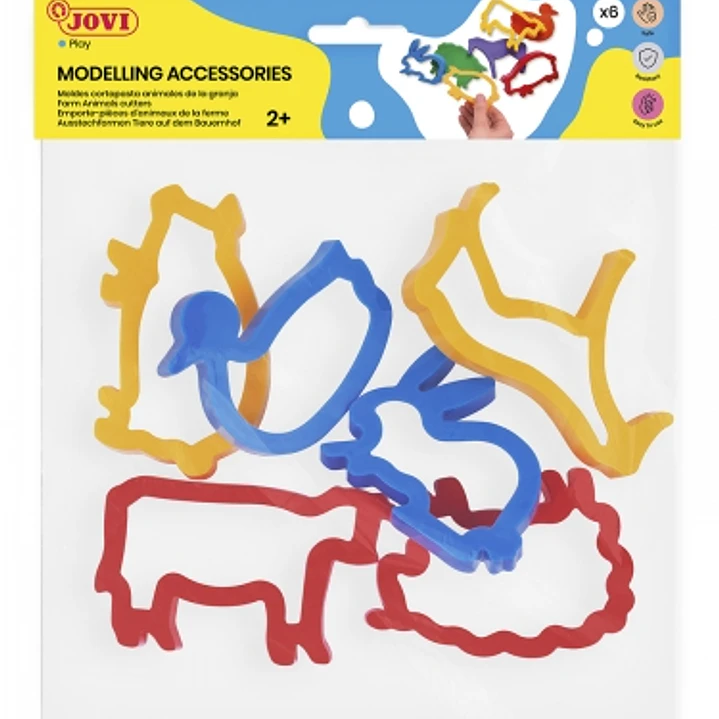 Jovi Modelling Accessories Bolsa Colgable con 6 Moldes de Corte Animales de Granja - Plastico Duradero - Formas de Animales de la Granja - Ideal para  1