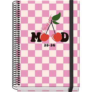 Dohe Cherry Agenda Escolar 25/26 Espiral A5 - Semana Vista - Papel 70g/m2 - 4 Hojas de Pegatinas - Cubierta de Carton Plastificado - Cierre con Goma E