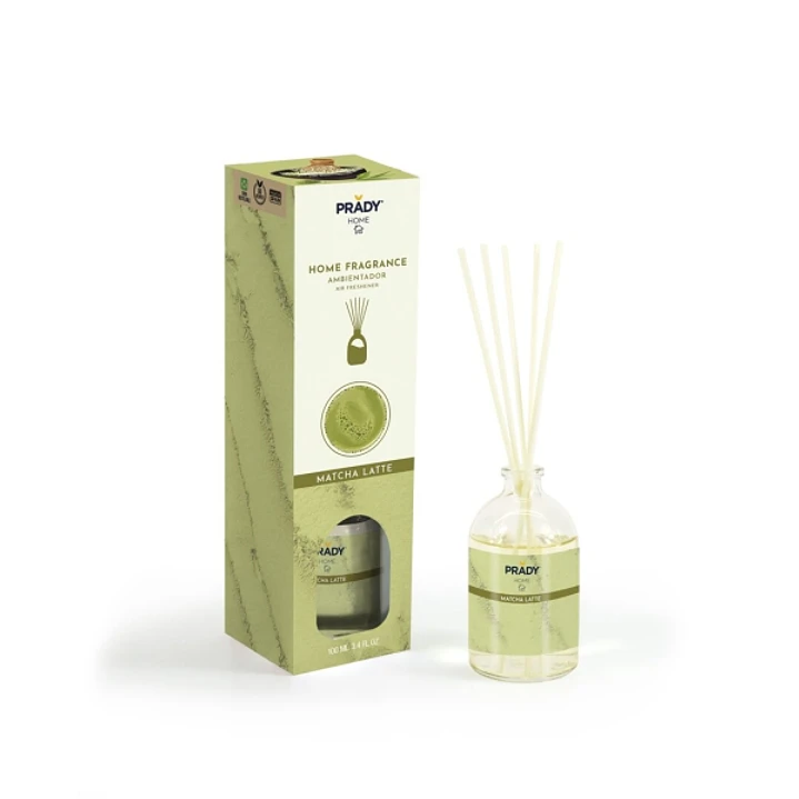 Prady Ambientador Mikado Matcha Latte - Frasco de Cristal 100 ml y Varitas Difusoras 1