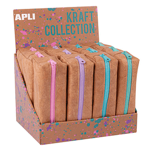 Apli Kraft Collection Estuche Compacto con Cremallera de Colores Pastel - Medidas 185x75x55mm con Gran Capacidad, Flexibilidad y Resistencia - Facil d