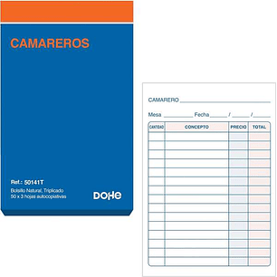 Dohe Talonario de Comandas - Bolsillo Natural - 50x3 Hojas Autocopiativas - Triplicado