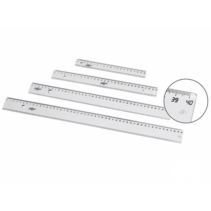 Faibo Regla Escolar Graduada de 20cm - Biselada y Reborde para Tinta - Transparente 1