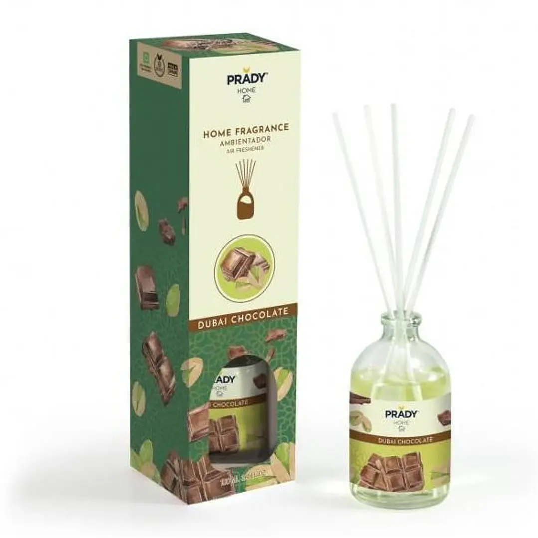 Prady Ambientador Mikado Chocolate de Dubai - Frasco de Cristal 100 ml y Varitas Difusoras 1