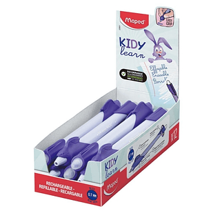 Maped Kidy Lern Magic Boligrafo Borrable con Guia para Dedos - Modelo Conejo - Tinta Color Azul - Recomendado para Niños de 4 a 10 Años - Color Violet
