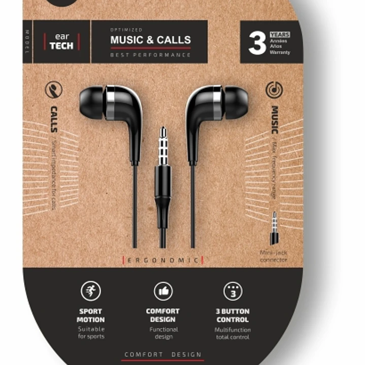 TechOneTech Soft EearTech Auriculares Intraurales - Microfono Integrado - Mini Jack 3.5mm - Cable de 1.20m - Negro 1