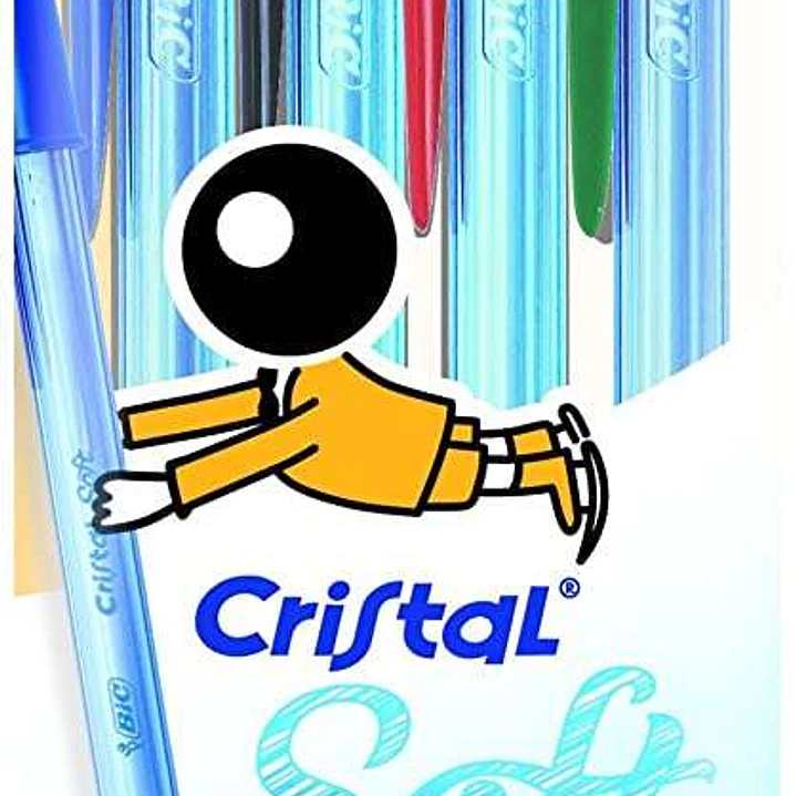 Bic Cristal Soft Pack de 4 Boligrafos de Bola - Punta Media de 1.2mm - Trazo 0.45mm - Escritura mas Fluida - Colores Surtidos 1