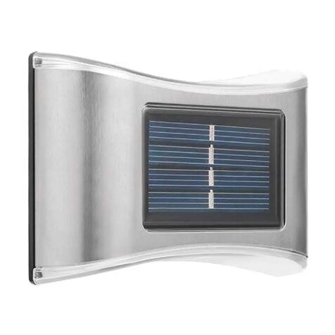 Elbat Aplique Solar LED 150lm - Panel Solar Integrado 2V, 120mAh - Bateria 1.2V, 600mAh - Carcasa Acero Inoxidable 1